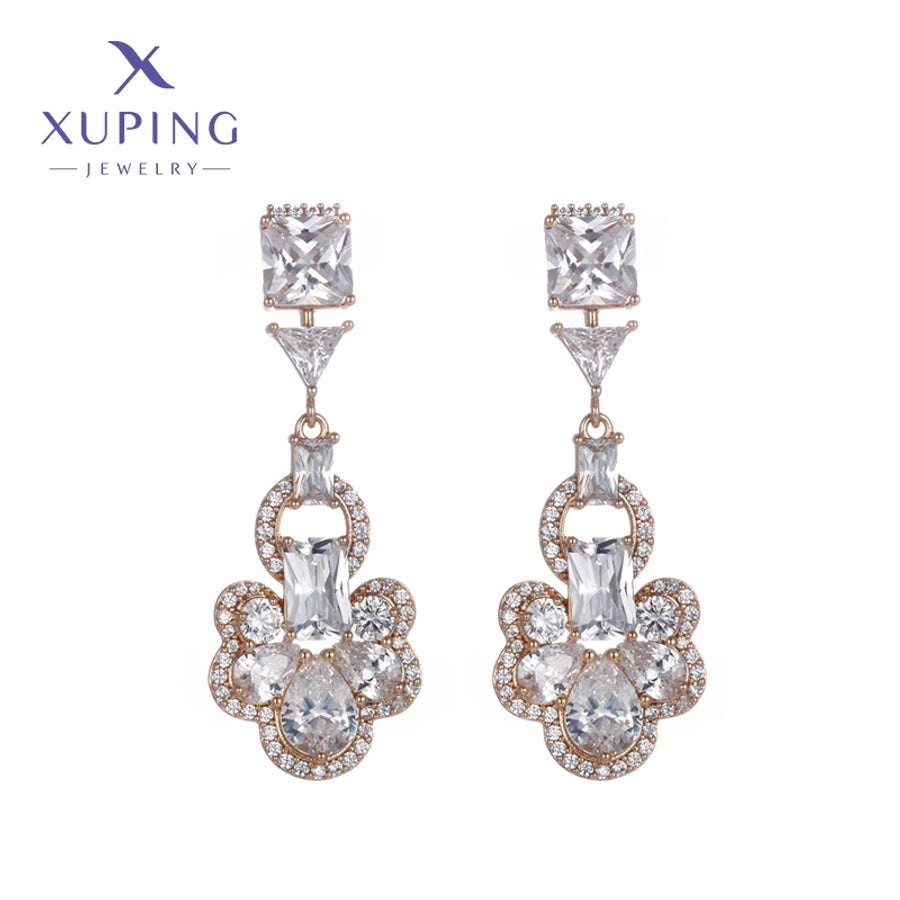 1 Pair Elegant Flower Plating Copper Artificial Gemstones 18K Gold Plated Drop Earrings