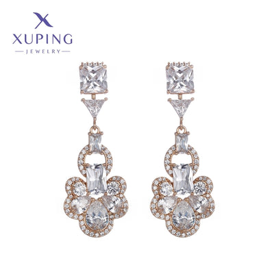 1 Pair Elegant Flower Plating Copper Artificial Gemstones 18K Gold Plated Drop Earrings