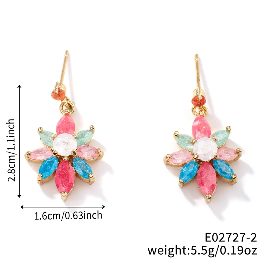 1 Pair Glam Pastoral Shiny Floral Inlay Copper Zircon K Gold Plated Rhodium Plated Ear Studs