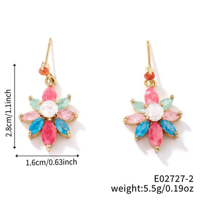 1 Pair Glam Pastoral Shiny Floral Inlay Copper Zircon K Gold Plated Rhodium Plated Ear Studs