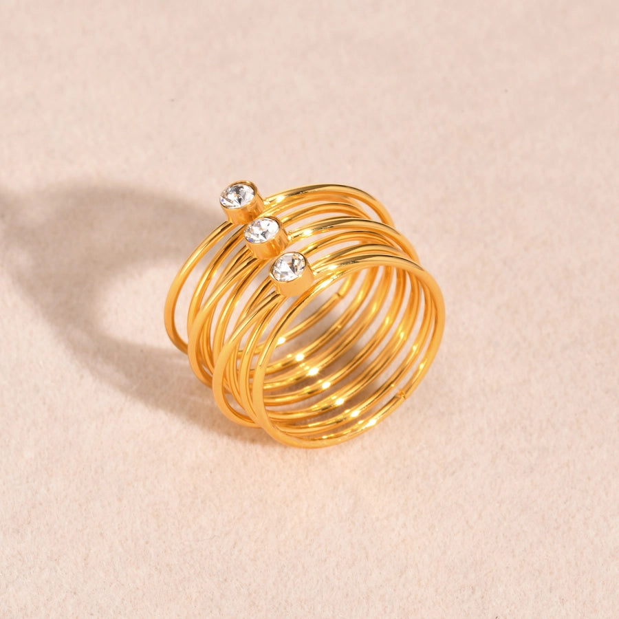 Jewelry IG Style Modern Style Classic Style Solid Color Lines 304 Stainless Steel Zircon 18K Gold Plated Layered Inlay Rings