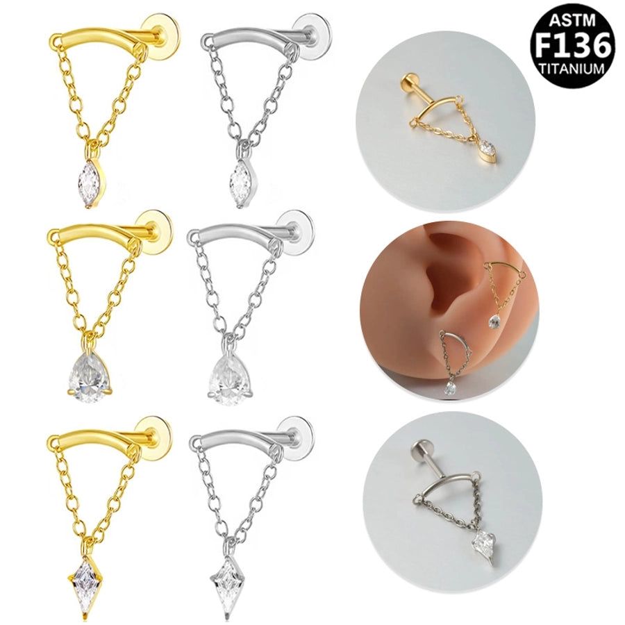1 Piece Lip Rings Elegant Simple Style Artistic Geometric Pure Titanium Titanium Alloy Zircon 14K Gold Plated Silver Plated Lip Rings Ear Cartilage Rings & Studs