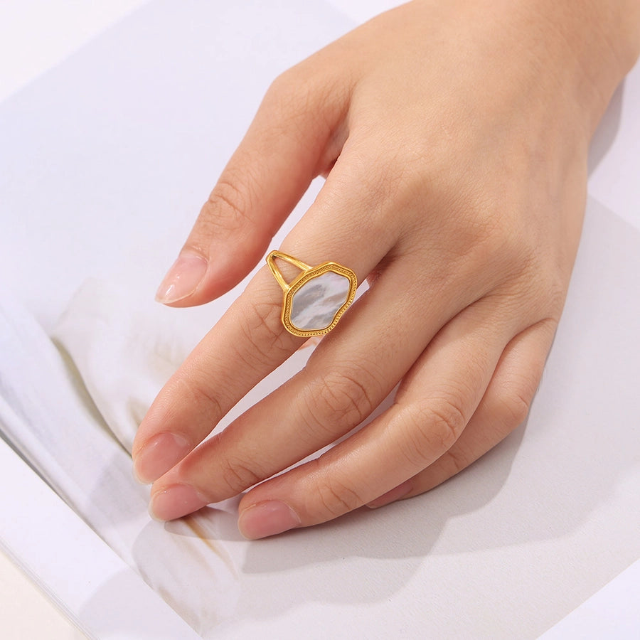 Jewelry Elegant Baroque Style Irregular Titanium Steel Shell 18K Gold Plated Inlay Open Rings