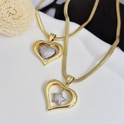 1 Piece Copper Plating 18K Gold Love Heart with Cutout XINGX Small Heart-Shaped Full of Diamond Zircon Snake Chain Suitable for Men Women Daily Wear Suitable for Gifts Cross-Border Original New Arrivals