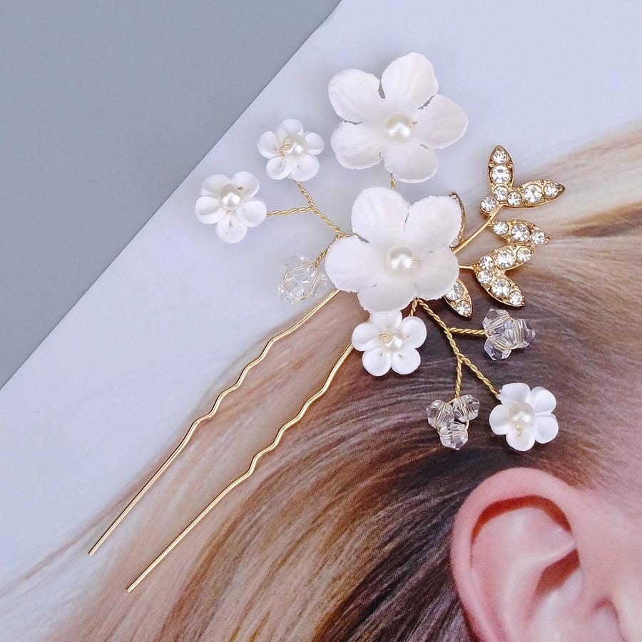Women's Sweet Flower Imitation Pearl soft clay Plating Inlay Artificial Pearls Hairpin