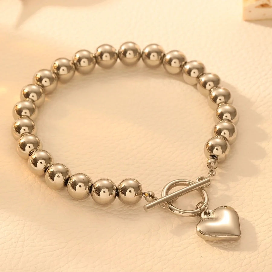 Elegant Heart Shape Titanium Steel 18K Gold Plated ball chain Bracelets In Bulk