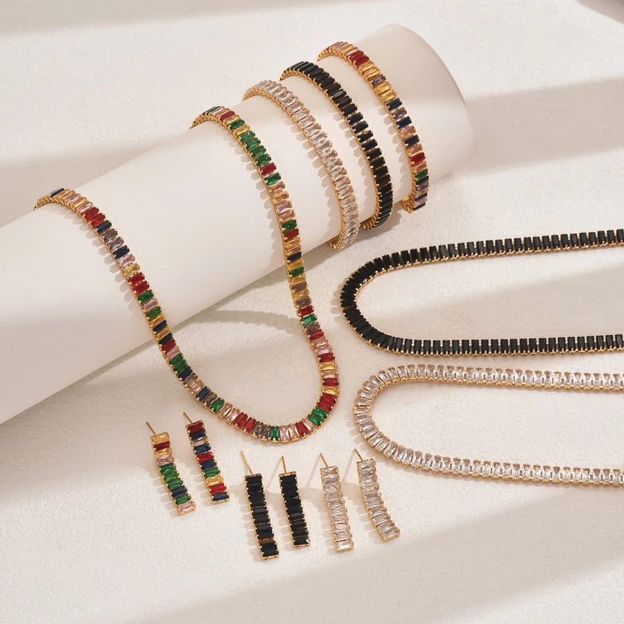 Copper 18K Gold Plated Inlay Geometric Zircon Copper Jewelry Sets