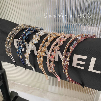 korean crystal pearl winding headband hollow baroque hair tie female