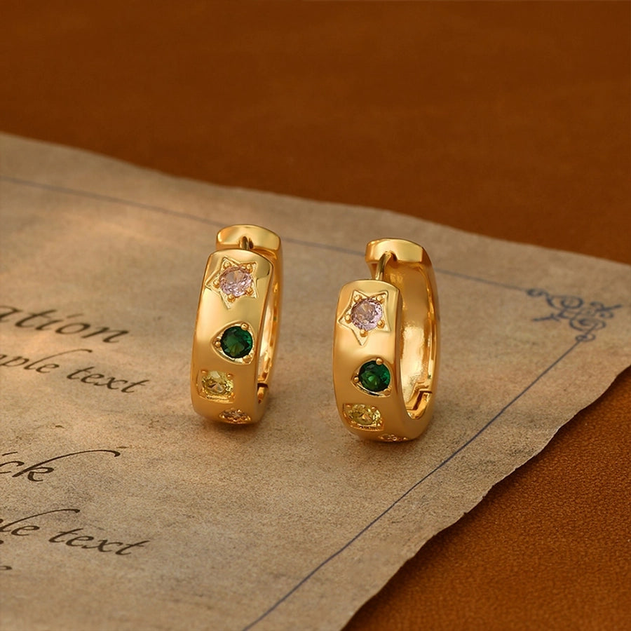 1 Pair Elegant Classical Sweet Circle Inlay Copper Freshwater Pearl Zircon 18K Gold Plated Earrings