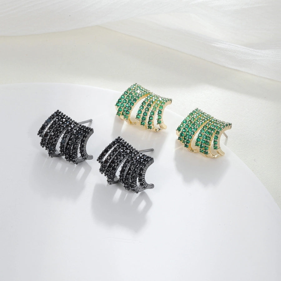 1 Pair Luxurious Romantic Geometric Artificial Gemstones Copper Zircon Ear Studs