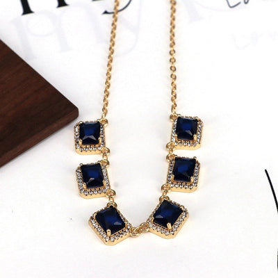 Copper Plating Inlay Square Zircon Pendant Necklace