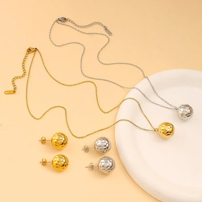 Autumn and Winter  New Arrival Texture Ball Earrings Pendant Necklace Suit Stainless Steel Personality Fashion Short Necklace Stud Earrings