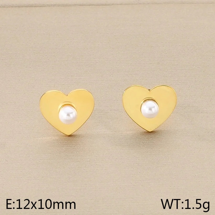1 Pair Vintage Style Square Heart Shape Hollow Out Inlay 304 Stainless Steel Pearl Zircon 18K Gold Plated Earrings