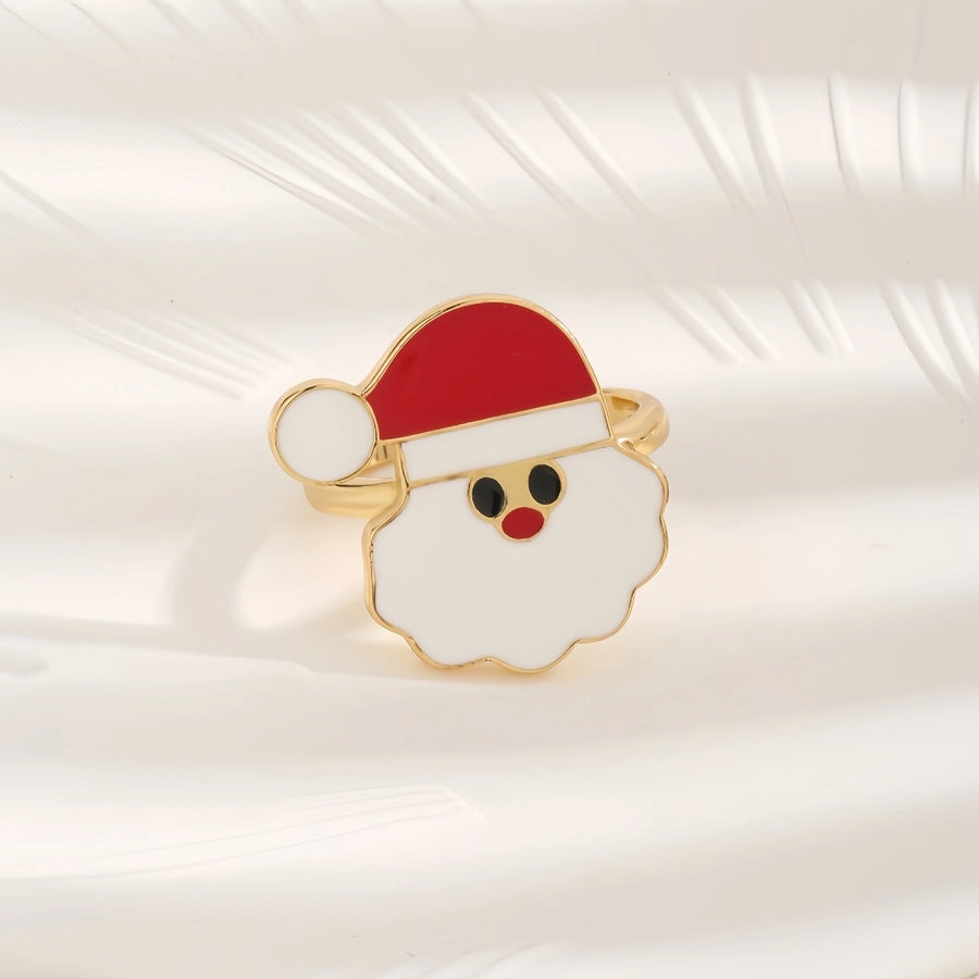 Copper 18K Gold Plated Inlay Santa Claus Zircon Rings