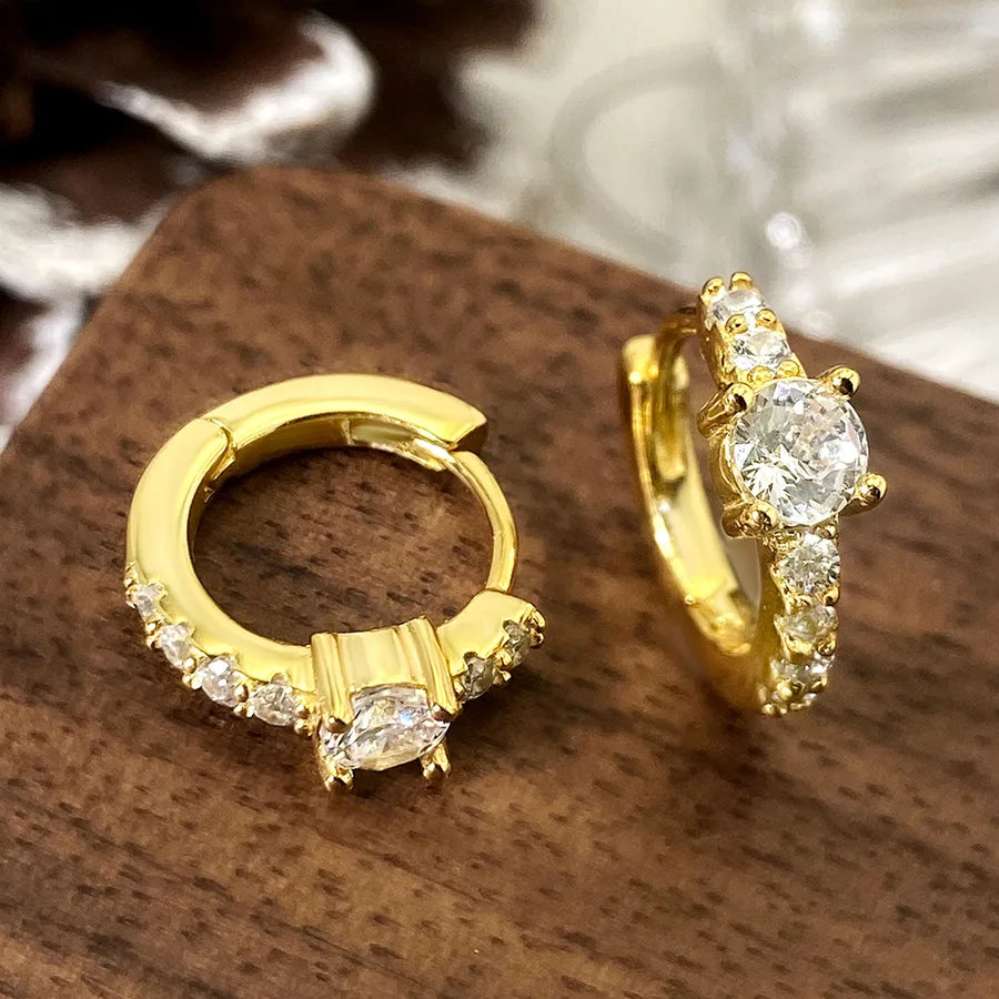 1 Pair IG Style Circle Round Inlay Copper Zircon Earrings