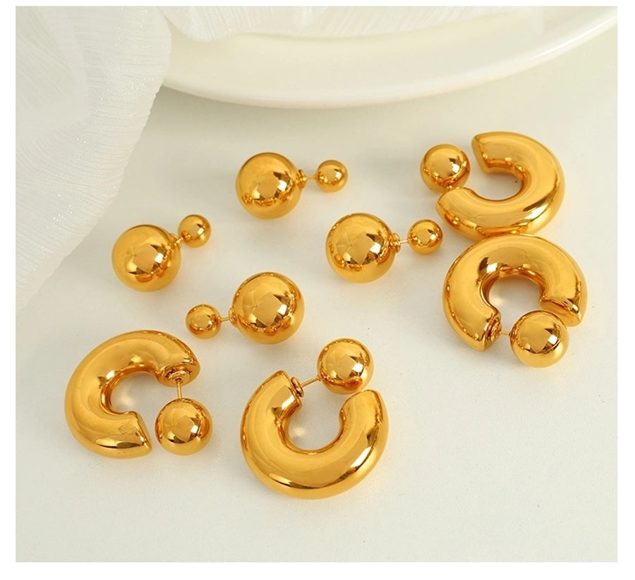 1 Pair IG Style Casual Retro C Shape Round Polishing Plating 304 Stainless Steel 18K Gold Plated Ear Studs