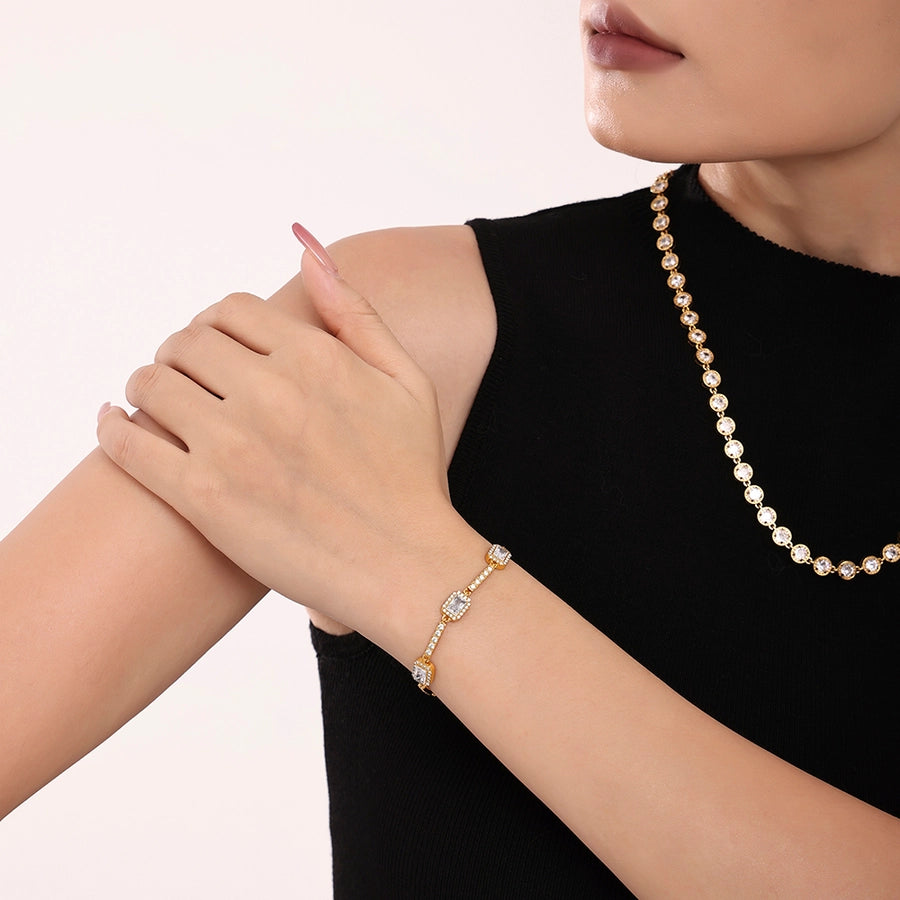 Luxurious Vacation Shiny Square 304 Stainless Steel 18K Gold Plated Zircon  Bracelets In Bulk