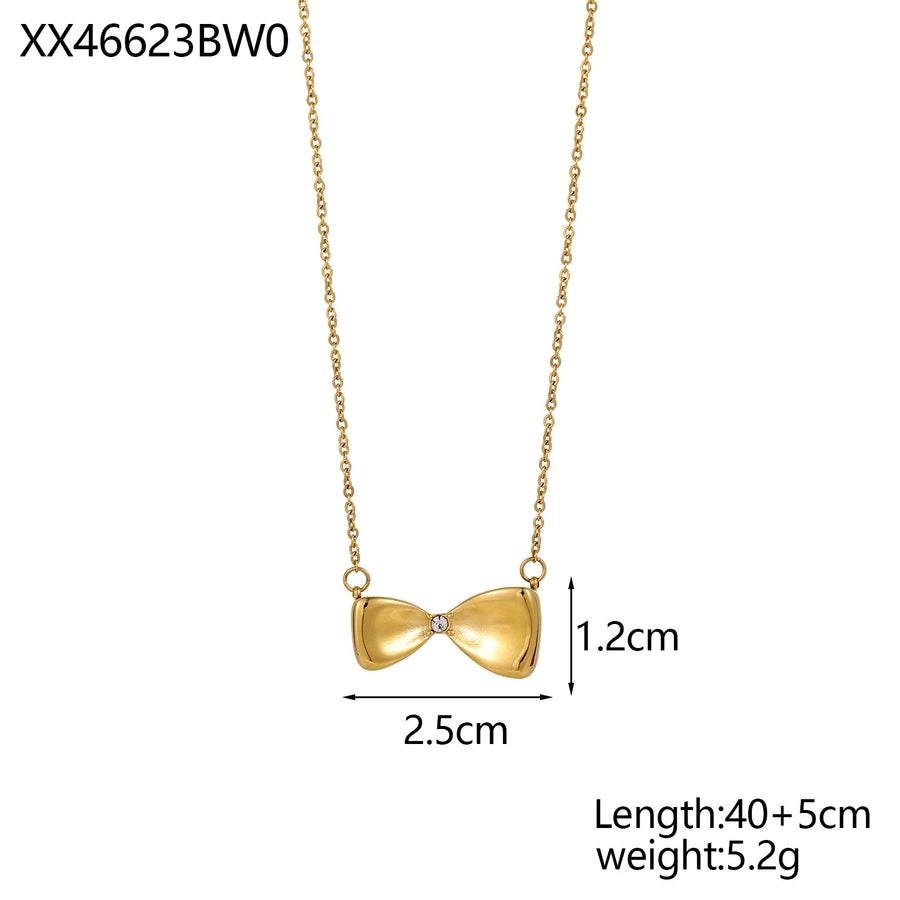 Jewelry Simple Style Bow Knot 304 Stainless Steel natural stone 18K Gold Plated Pendant Necklace