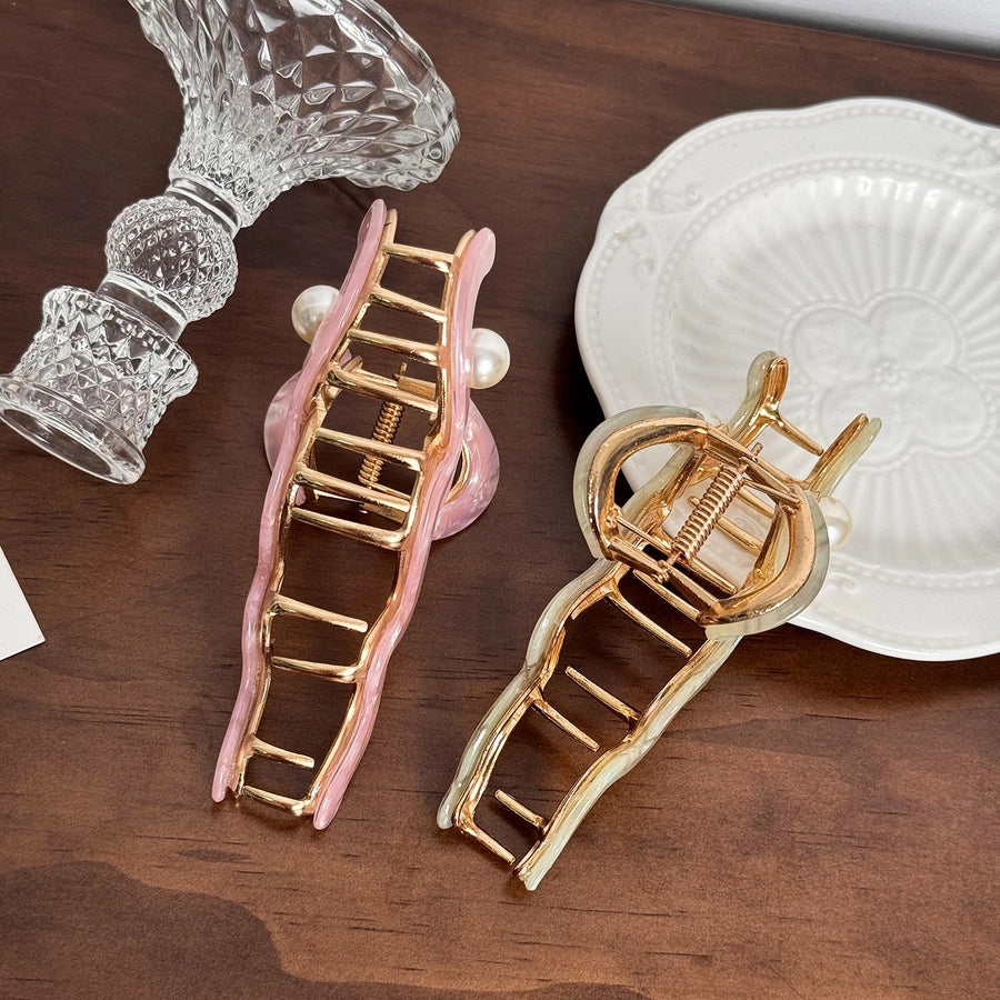 Women's IG Style Waves Arylic Alloy Inlay Pearl Hair Claws