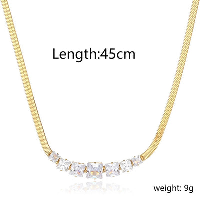 Jewelry Elegant Shiny Square 304 Stainless Steel Zircon Gold Plated Inlay Necklace