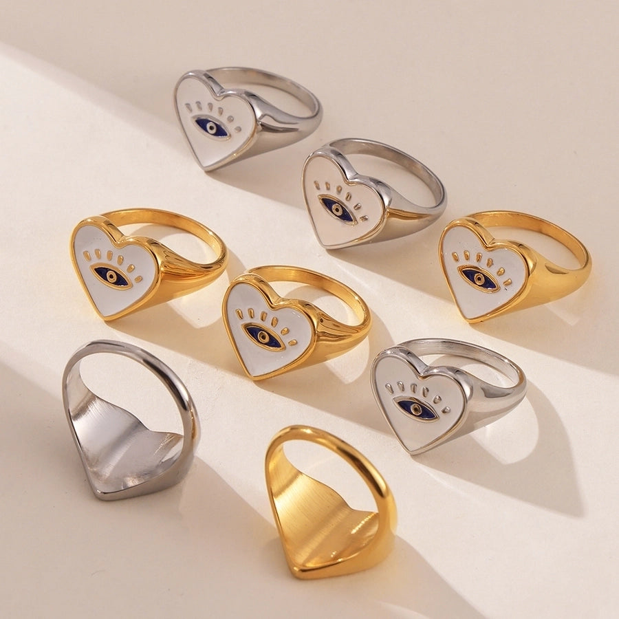 Jewelry Casual Luxurious Modern Style Devil's Eye Titanium Steel 18K Gold Plated Enamel Plating Rings