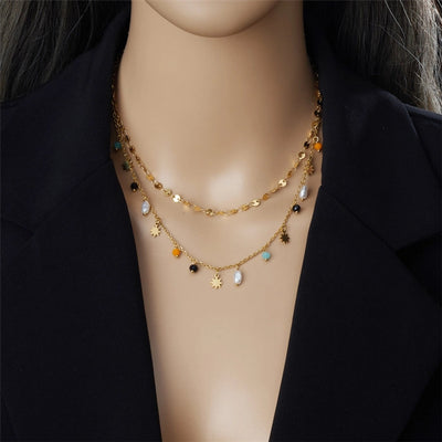 Jewelry Vintage Style Gem Water Droplets 304 Stainless Steel Pendant Necklace