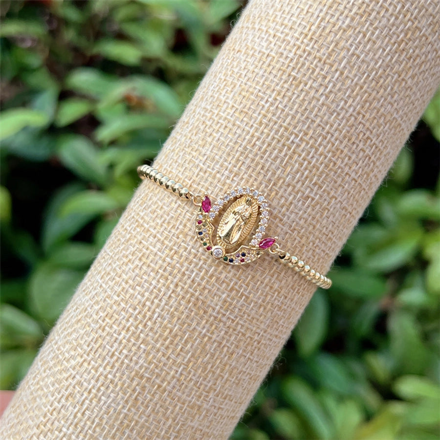 Jewelry Simple Style Classic Style Cross Virgin Mary Copper Zircon 18K Gold Plated Bracelets Necklace Jewelry Set