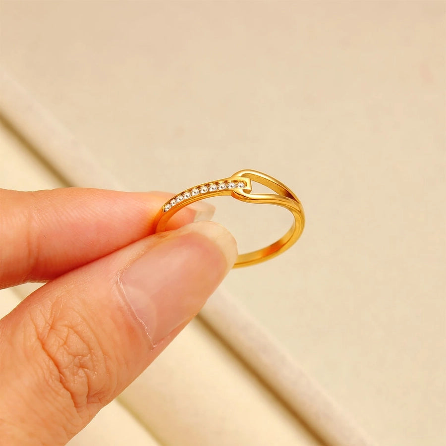 Jewelry Simple Style Commute Water Droplets Solid Color 304 Stainless Steel Rhinestones 18K Gold Plated Round Inlay Rings