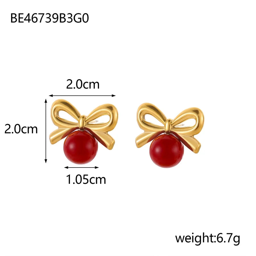 1 Pair Simple Style Bow Knot 304 Stainless Steel 18K Gold Plated Earrings