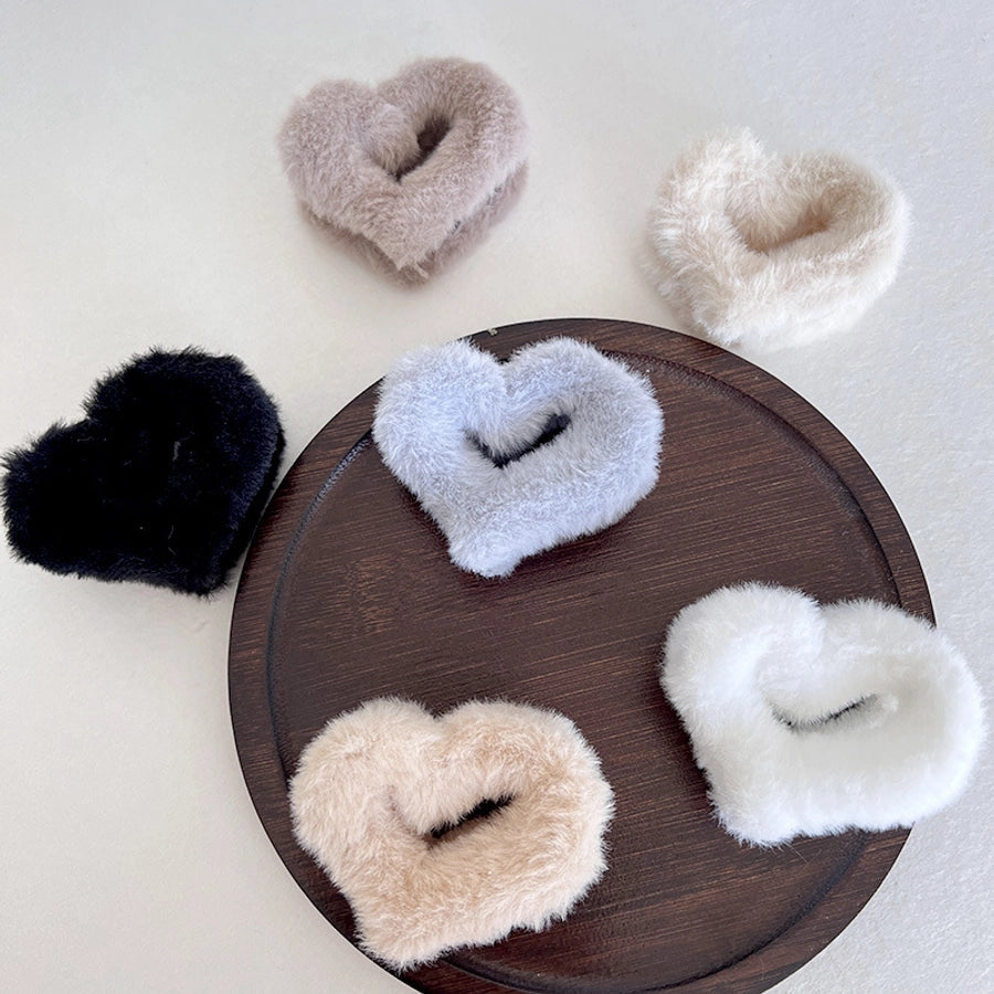 Women's Sweet Heart Shape Faux rabbit fur Plastic Handmade Hair Clip