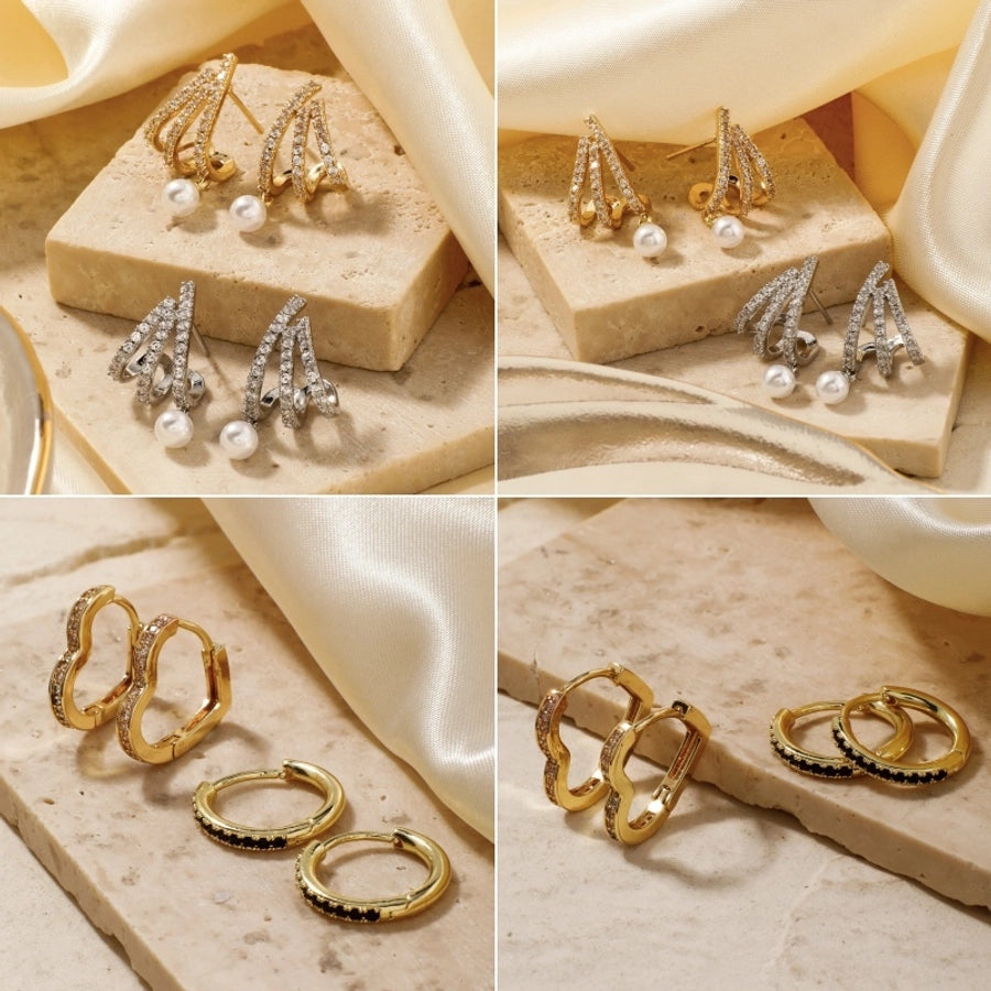 1 Pair Glam Lady Shiny Geometric Inlay Copper Zircon K Gold Plated Rhodium Plated Ear Studs