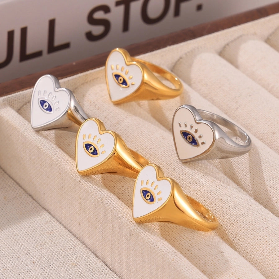 Jewelry Casual Luxurious Modern Style Devil's Eye Titanium Steel 18K Gold Plated Enamel Plating Rings