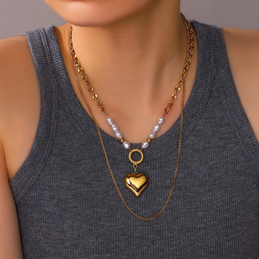 Jewelry Simple Style Commute Heart Shape Titanium Steel Pendant Necklace