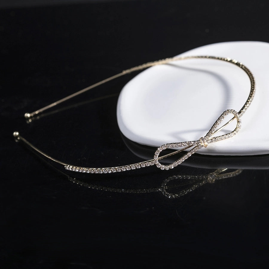 women's simple style waves flower bow knot metal inlay pearl zircon hair band