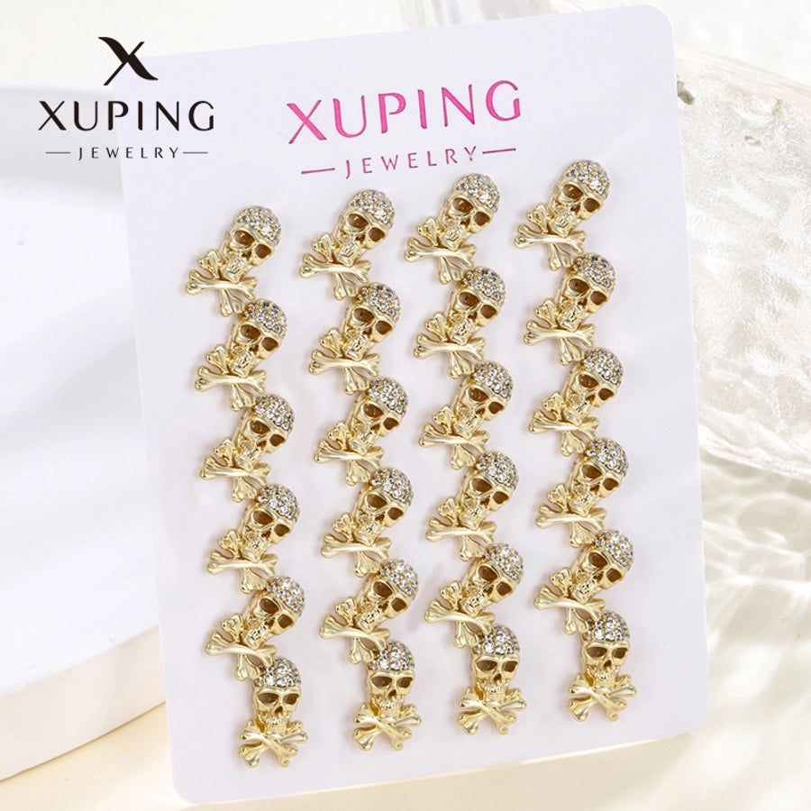 12 pairs XUPING Cool Style Skull Plating Inlay Copper Zirconia 14K Gold Plated Ear Studs