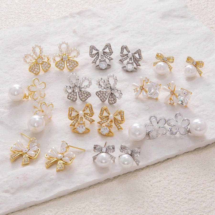 1 Pair Elegant Streetwear Bow Knot Plating Copper Zircon Drop Earrings Ear Studs
