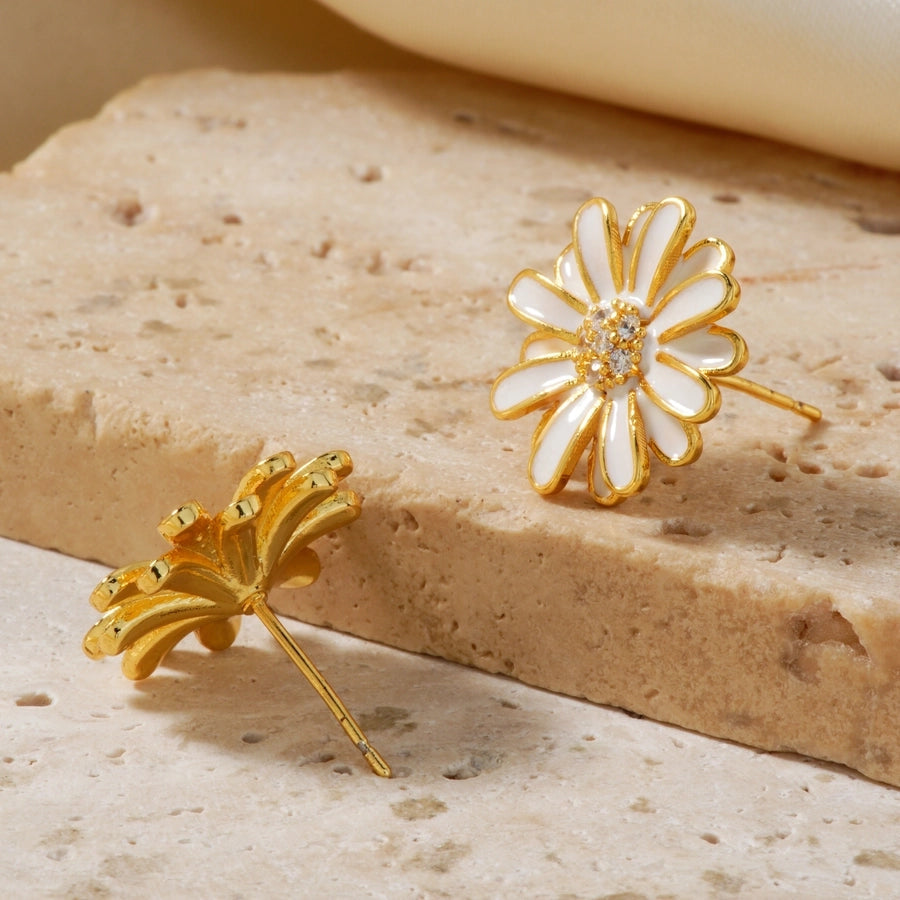 1 Pair Glam Pastoral Shiny Floral Inlay Copper Zircon K Gold Plated Rhodium Plated Ear Studs