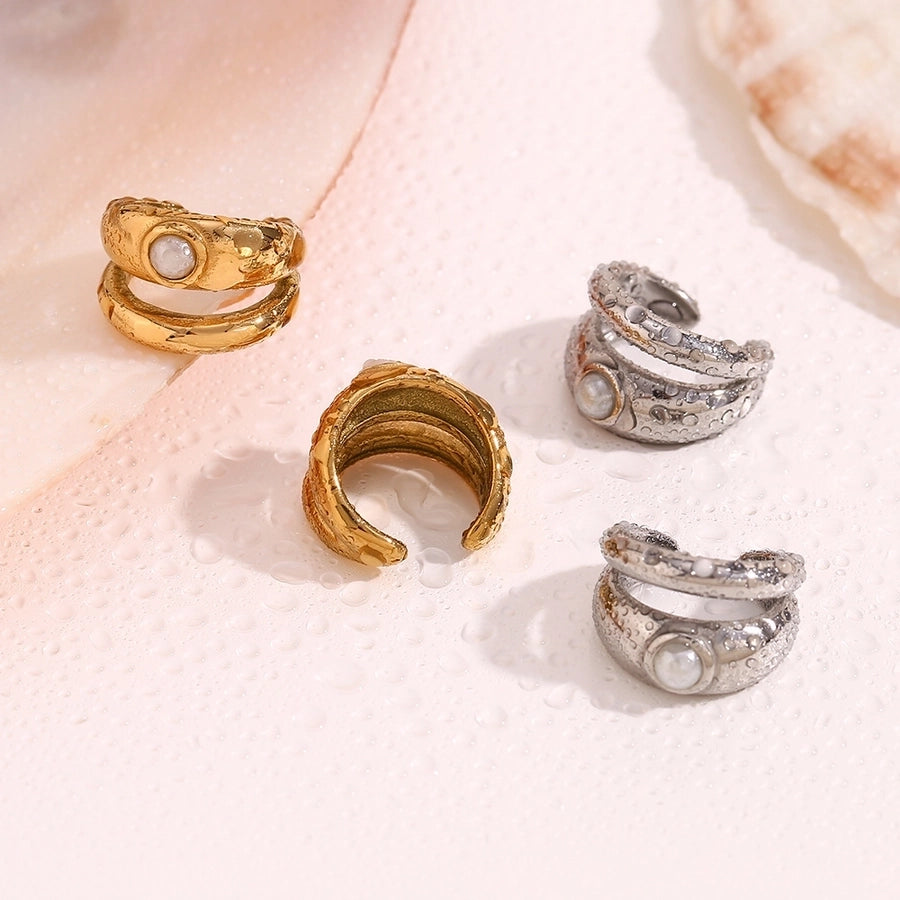 1 Pair Simple Style Geometric Inlay 304 Stainless Steel Pearl 18K Gold Plated Ear Cuffs