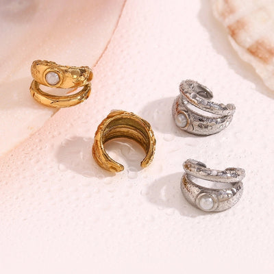 1 Pair Simple Style Geometric Inlay 304 Stainless Steel Pearl 18K Gold Plated Ear Cuffs