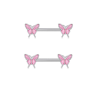 1 Pair Nipple Rings & Studs Hip-Hop Shiny Heart Shape Flower Butterfly 316L Stainless Steel  Copper Inlay Zircon Nipple Rings & Studs