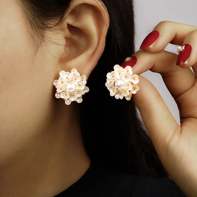 1 Pair Glam Luxurious French Style Flower Inlay Copper Freshwater Pearl Zircon 18K Gold Plated Ear Studs