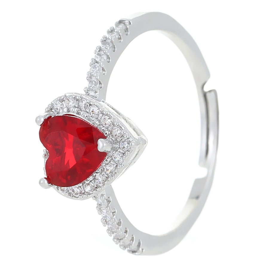 Copper Inlay Heart Shape Zircon Adjustable Ring