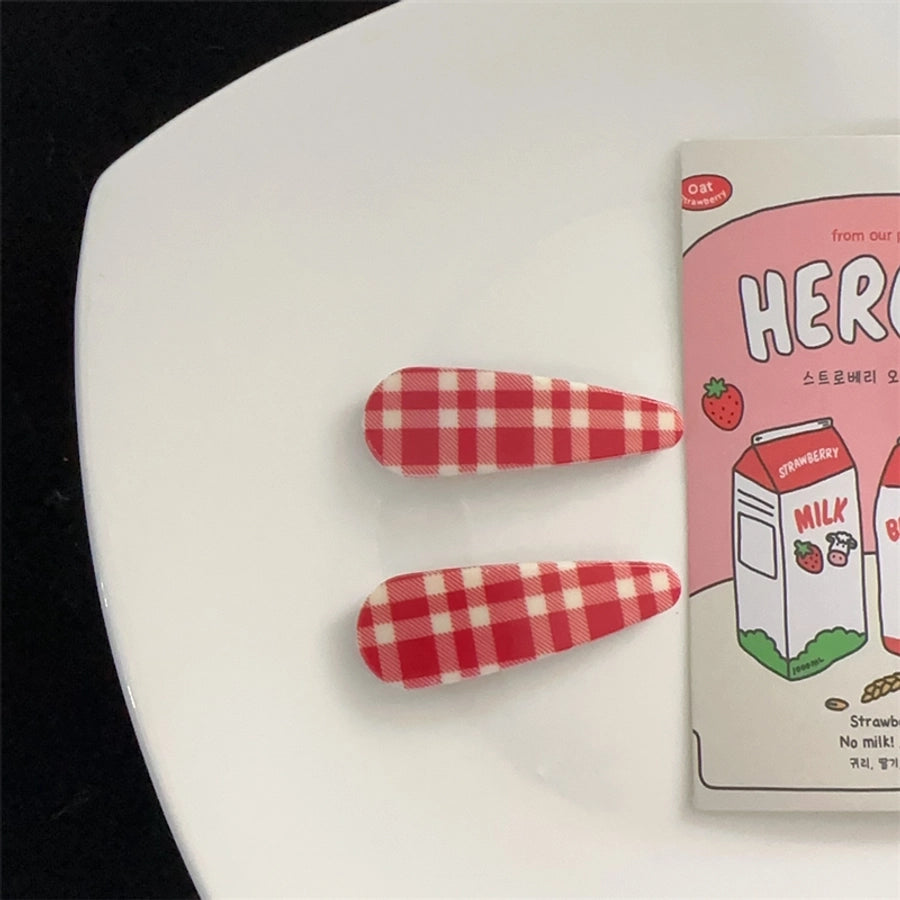 Women's Sweet Plaid Polka Dots Plastic Hair Clip