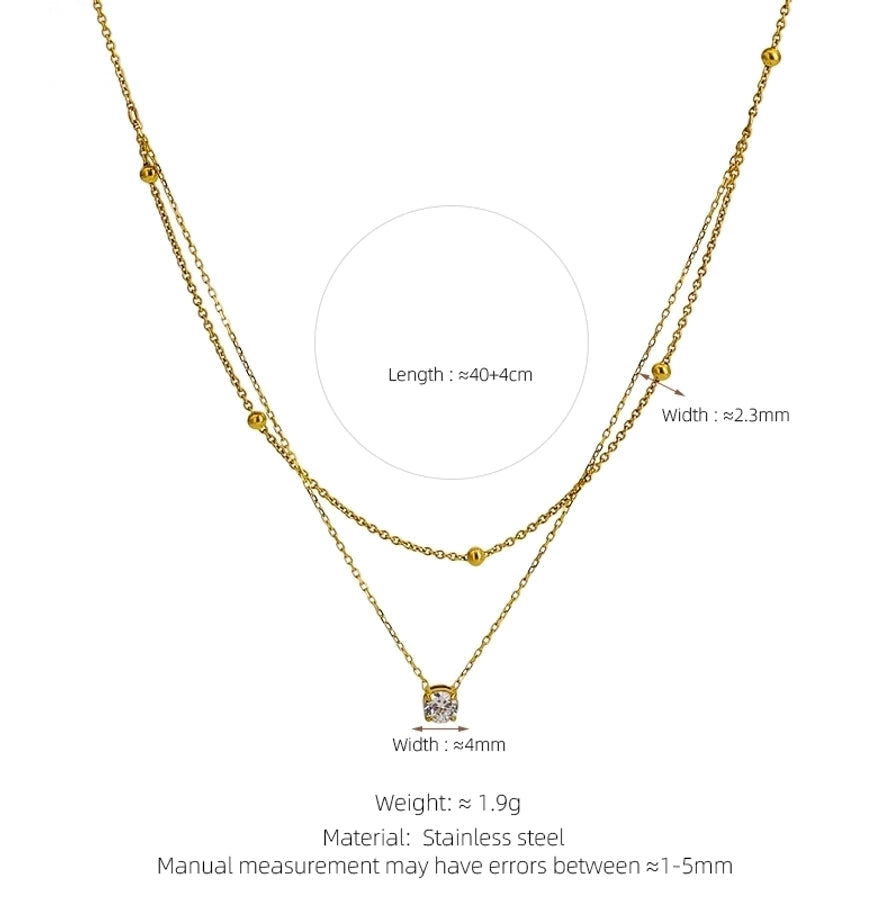 Jewelry Simple Style Round 304 Stainless Steel Zircon 18K Gold Plated Inlay Double Layer Necklaces