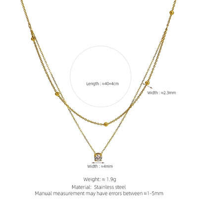 Jewelry Simple Style Round 304 Stainless Steel Zircon 18K Gold Plated Inlay Double Layer Necklaces