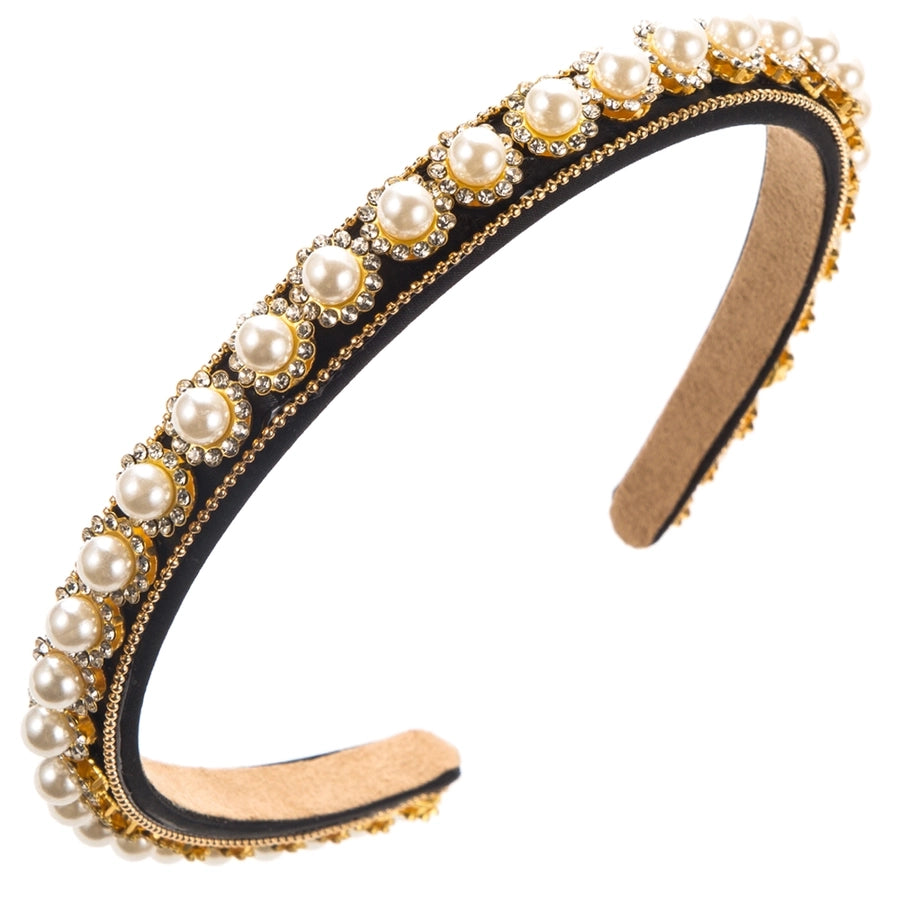 Women's Elegant Glam Round Imitation Pearl Cloth Inlay Rhinestones Hair Band