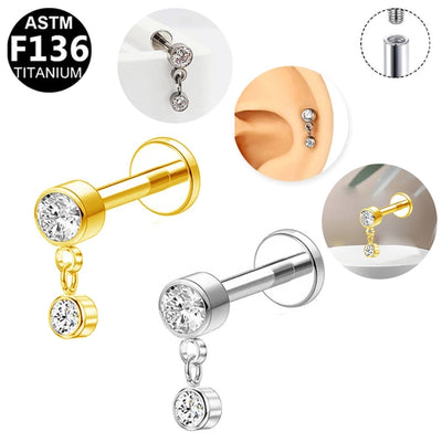 1 Piece Lip Rings Luxurious Classic Style Shiny Round Water Droplets Pure Titanium Titanium Alloy Zircon 14K Gold Plated White Gold Plated Lip Rings Ear Cartilage Rings & Studs