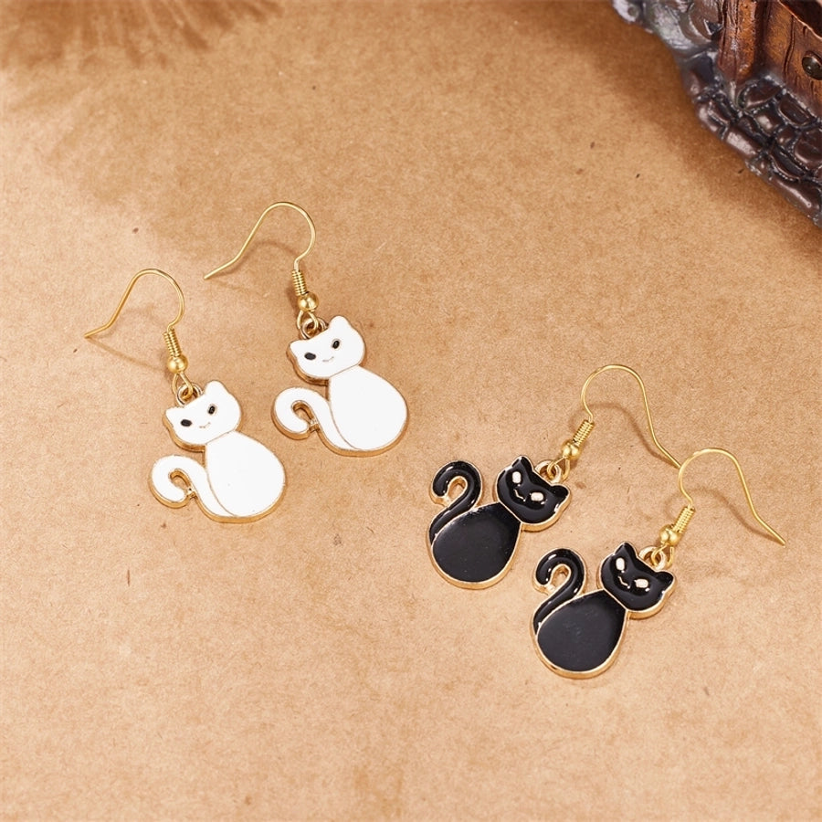 1 Pair Halloween Cute Cat Enamel 304 Stainless Steel 18K Gold Plated Drop Earrings