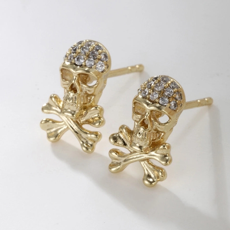 12 pairs XUPING Cool Style Skull Plating Inlay Copper Zirconia 14K Gold Plated Ear Studs