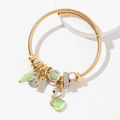 Simple Style Swan Heart Shape 304 Stainless Steel Alloy Artificial Crystal Bangle In Bulk